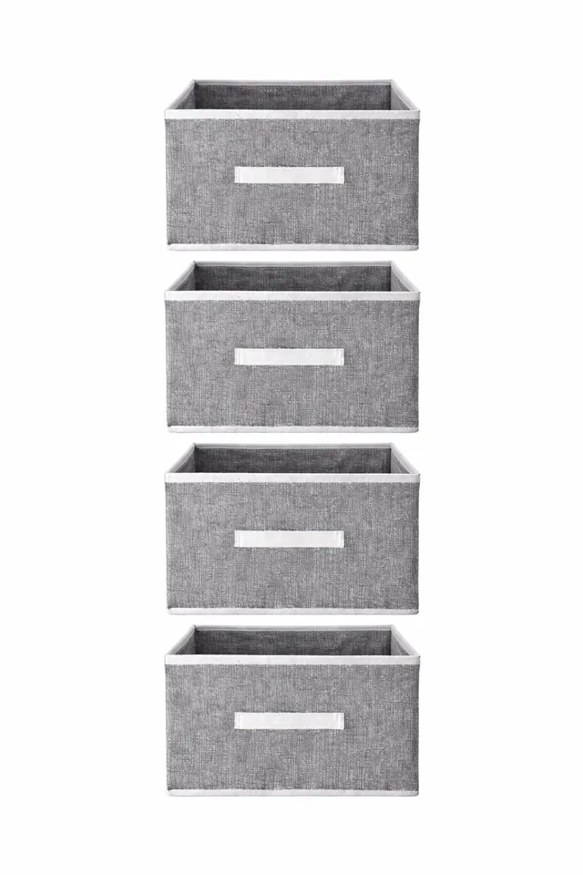 Craft Bazar Multipurpose Foldable Fabric Storage Box with Front Handle for Clothes, Wardrobe Books and Home Organization Pack of 4