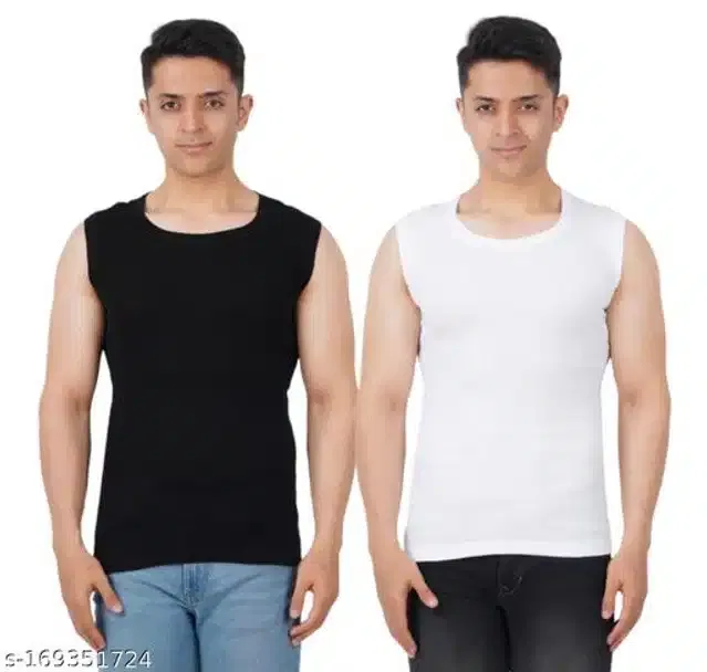 Gym Vests for Men (Black & White, XXL) (Pack of 2)