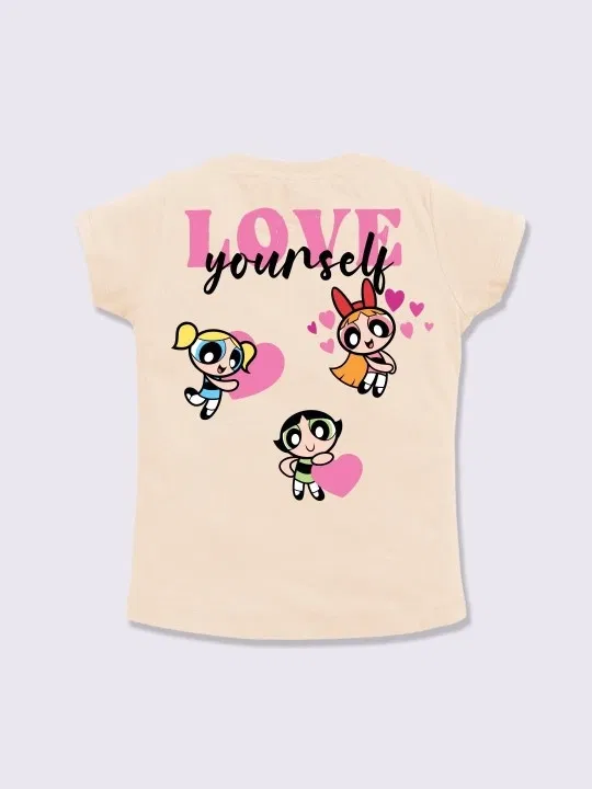 Cotton Powerpuff Girls Printed Top for Girls (Beige, 11-12 Years)
