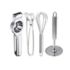 Stainless Steel Lemon Squeezer & Pakkad & Egg Whisk & Potato Masher For Kitchen (Set of 4) (OC-080)