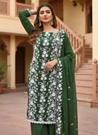 Georgette Embroidered Unstitched Suit Fabric, Green