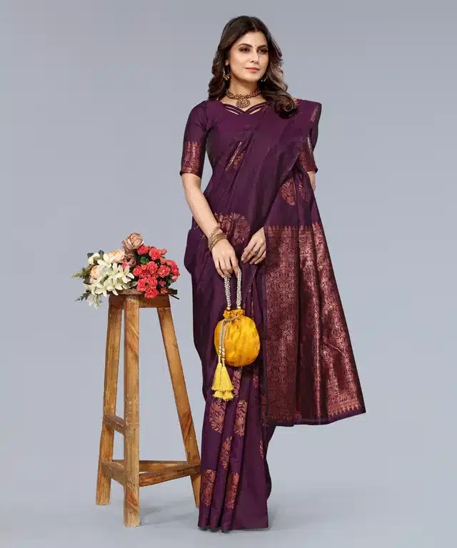 Banarasi Silk Saree for Women (Purple, 6 m)