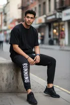 Cotton Blend Printed Track Pant for Men, Black 