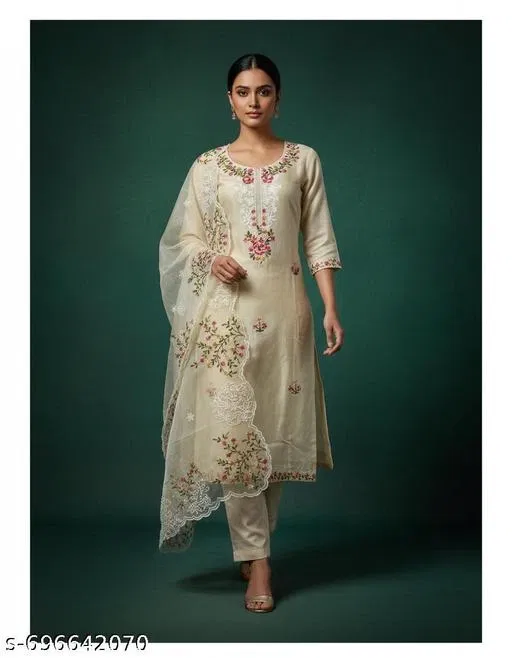 Jaipuri Style Kurti for Women (Cream, Un Stitched)