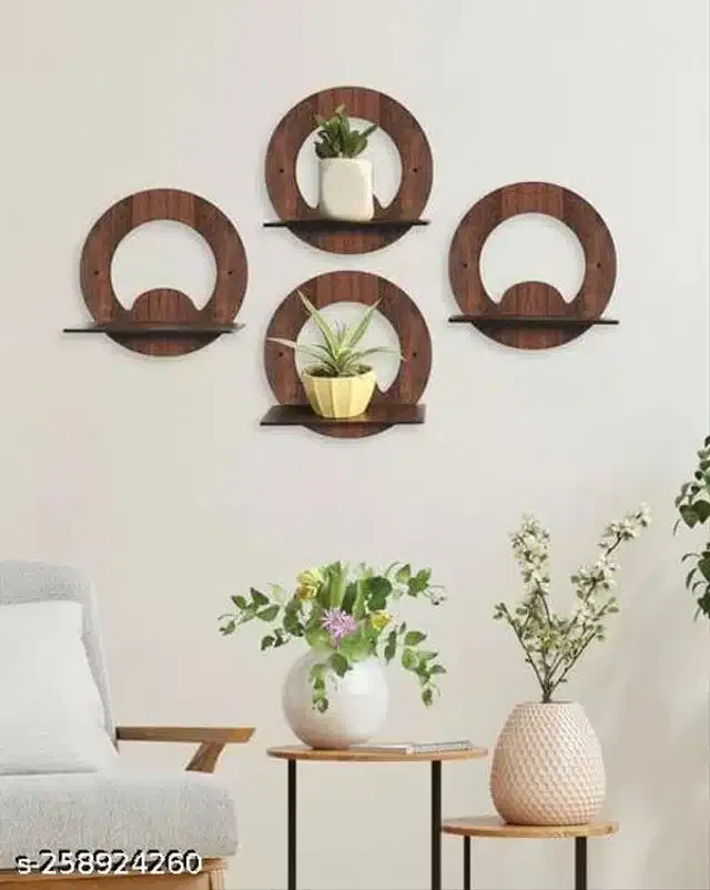 Wooden Wall Hanging (Brown, Pack of 4)
