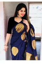 Litchi Silk Zari Woven Saree for Women, Navy Blue 