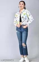 Cotton Printed Jacket for Women (Multicolor, S)