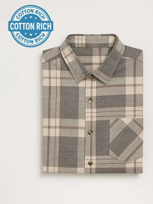 Cotton Blend Half Sleeves Chequered Shirt for Men (Blue, XXL)