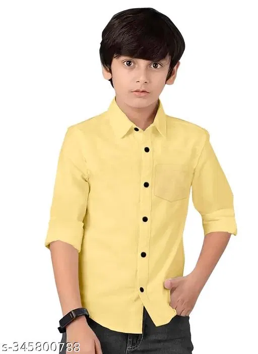 Solid Long Sleeve Spread Collar Shirt for Boys (Lemon Yellow, 2-3 Years)