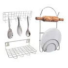 Stainless Steel Chakla Belan Stand & Wall Mounted Ladle Rail with Utensil Stand 