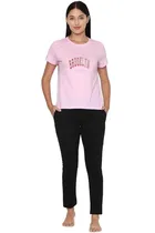 Round Neck Printed T-Shirt for Women (Pink, S)