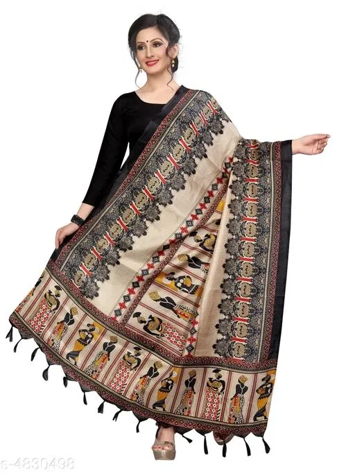 Cotton Silk Dupatta for Women (Beige, One Size)