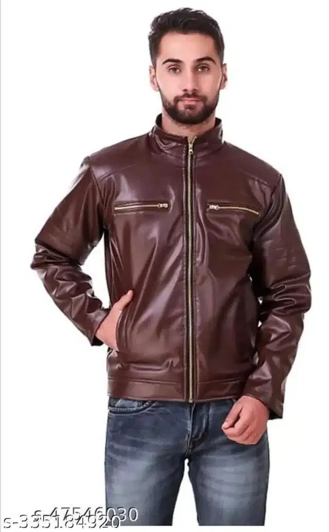 Leather Jacket for Men (Brown, XL)