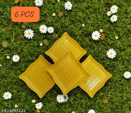 Plastic Plates for Kitchen, Yellow, Pack of 6