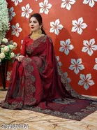 Georgette Embroidered Saree For Women, Maroon