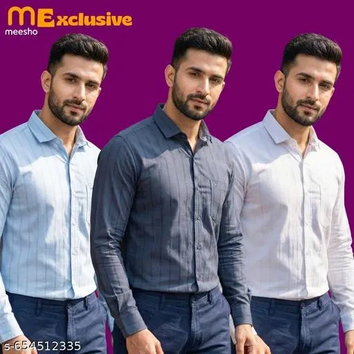 Cotton Blend Printed Shirt for Men, Multicolor, Pack of 3 (XL)