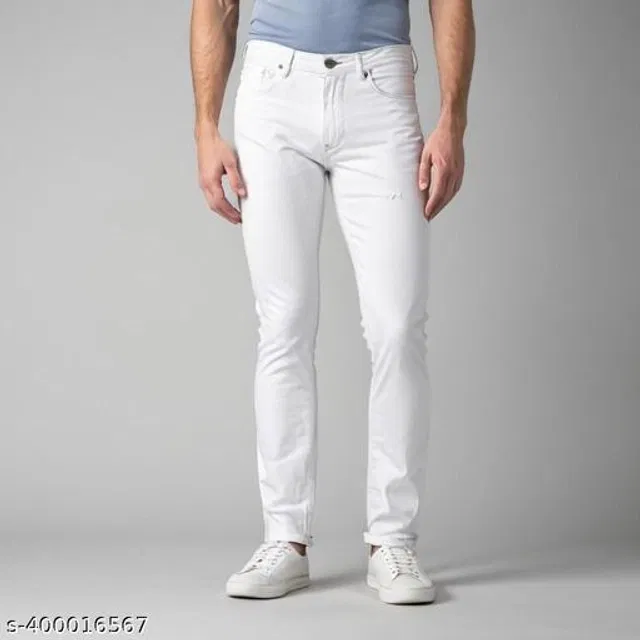 Denim Slim Fit Jeans for Men (White, 32)