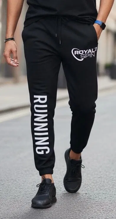 Cotton Blend Printed Track Pant for Men, Black (XL)