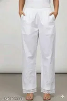 Cotton Solid Palazzos for Women, White 