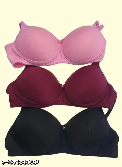 Cotton Blend Bra for Women, Multicolour, Pack of 3 (40B)