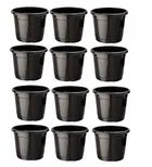 Plastic Round Gardening Planters, Pack of 12 Black