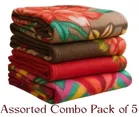 Combo Pack of 5 Sarangi Fleece Single Blanket 350gms 58x88inch Printed Assorted