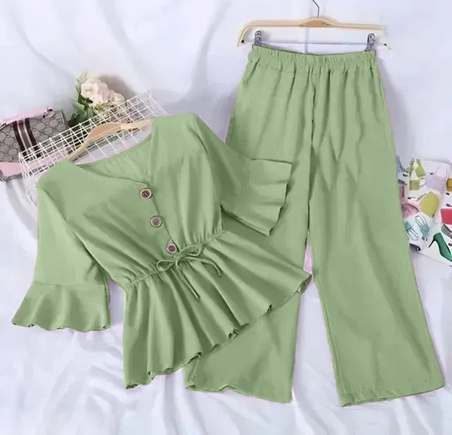 Poly Crepe Solid Clothing Set foor Girls, Light Green (0-3 Months)