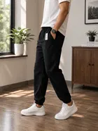 Cotton Blend Solid Trackpant for Men, Black 