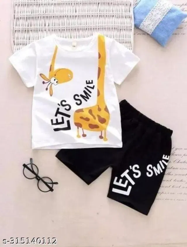 Cotton Clothing Set for Kids (White & Black, 0-3 Months)