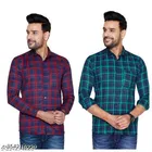 Cotton Blend Checked Shirt for Men, Green & Red 