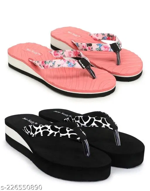 EVA Flip-flops for Women (Black, 6) Pack of 2