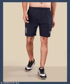 Polyester Shorts for Men (Navy Blue, L)