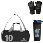 Polyester Printed Gym Bag with Gloves & Shaker Bottle 