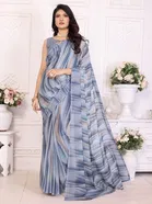 Georgette Printed Saree for Women, Grey 