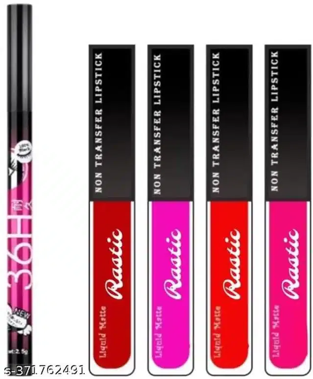 36H Eyeliner with 4 Pcs Raatic Liquid Matte Mini Lipstick (Multicolor, Set of 2)