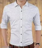 Cotton Blend Printed Shirts for Men, White & Blue, Pack of 2 