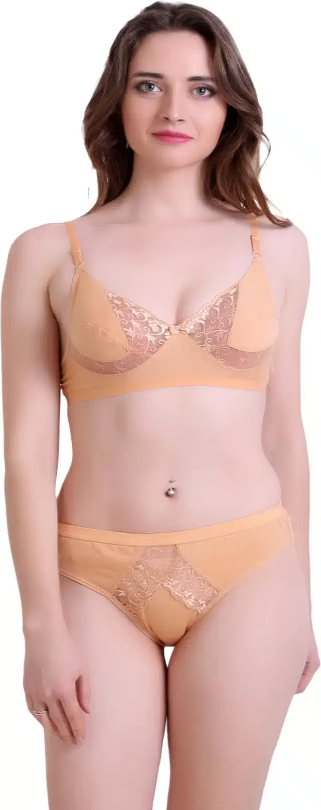Cotton Blend Lingerie Set for Women (Gold, 32A)