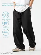 Cotton Blend Solid Trackpant for Men, Black 
