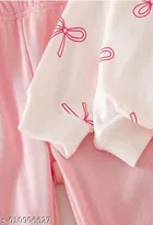 Hosiery Cotton Printed Clothing Set for Kids, White & Pink 