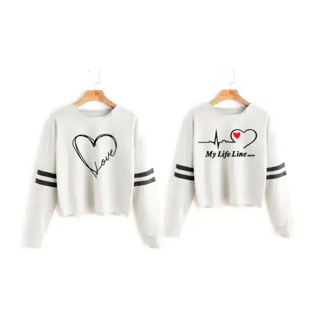 Full Sleeves Printed T-shirt for Women (Pack of 2) (Grey, S)