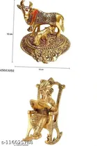 Kamdhenu Cow with Calf & Sitting Ganesha Statue 