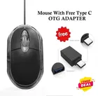 Mini Wired USB Optical Mouse with OTG Type C (Black, Set of 2)