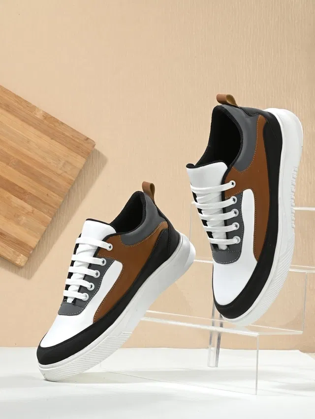 Casual Shoes for Men (White & Tan, 7)
