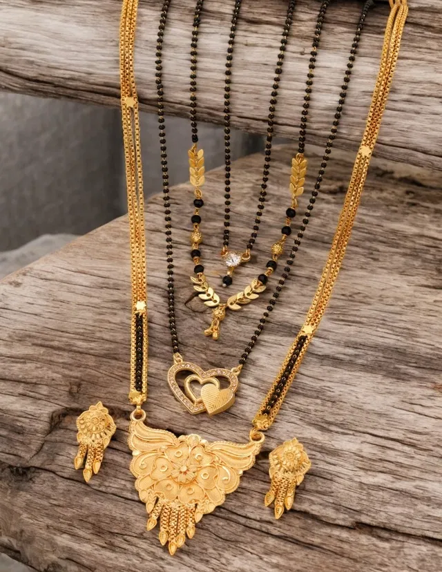 Combo of 4 Pcs Mangalsutras with Earrings Set for Women (Gold, Set of 5)