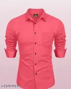 Cotton Blend Solid Shirt for Men, Pink 