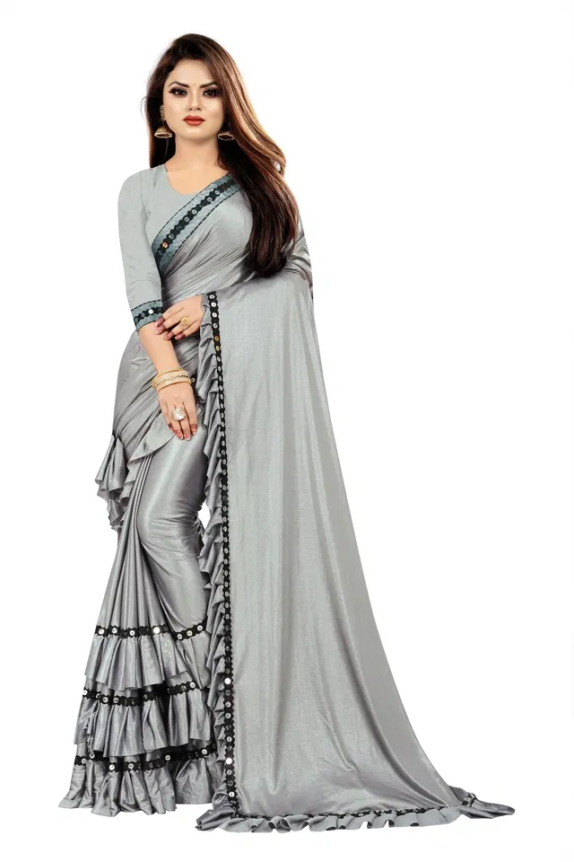 Lycra Blend Embellished Saree for Women (Grey, 6.3 m)