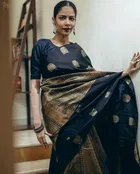 Litchi Silk Peacock Saree for Women, Black 