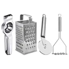 Oc9 Stainless Steel Lemon Squeezer & 4 in 1 Grater Or Slicer & Pizza Cutter & Potato Masher Kitchen Tool Set 
