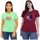 Cotton Blend T-shirt for Women, Mint Green & Maroon, Pack of 2 