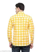 Cotton Blend Checked Shirt for Men, Yellow 